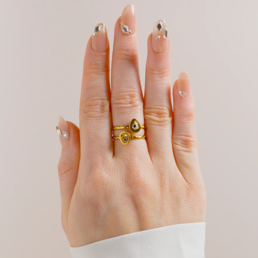 Bague Aurora – Jaspe Dalmatien – Pierre de Protection et de Joie | Acier Inoxydable Doré