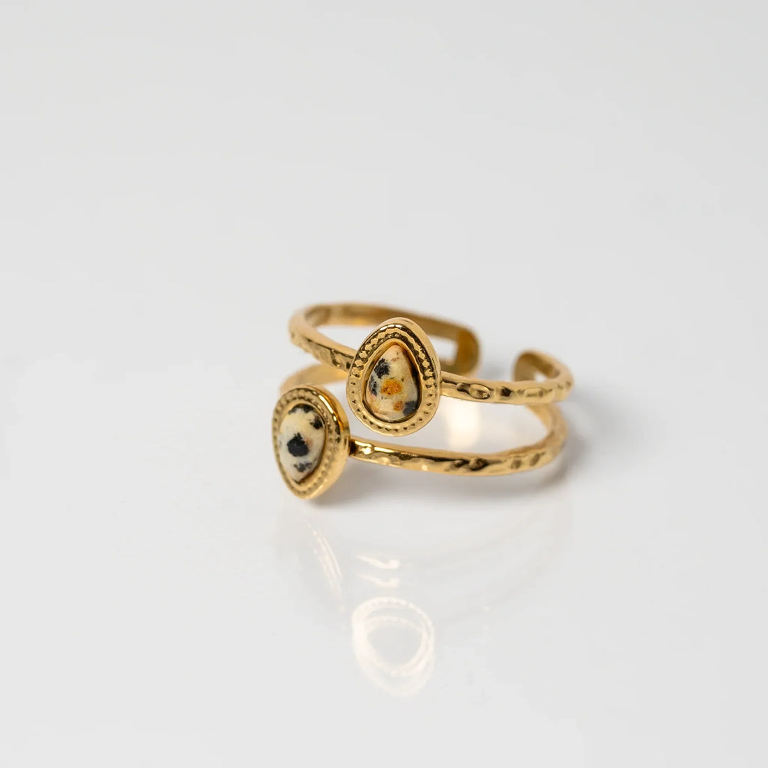 Bague Aurora en jaspe dalmatien, pierre naturelle, Éclatoria