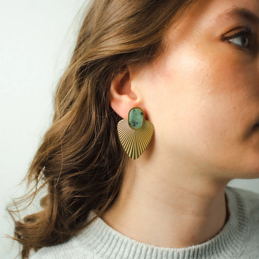 Boucles Léa – Turquoise Africaine – Pierre de l'Évolution | Acier Inoxydable Doré