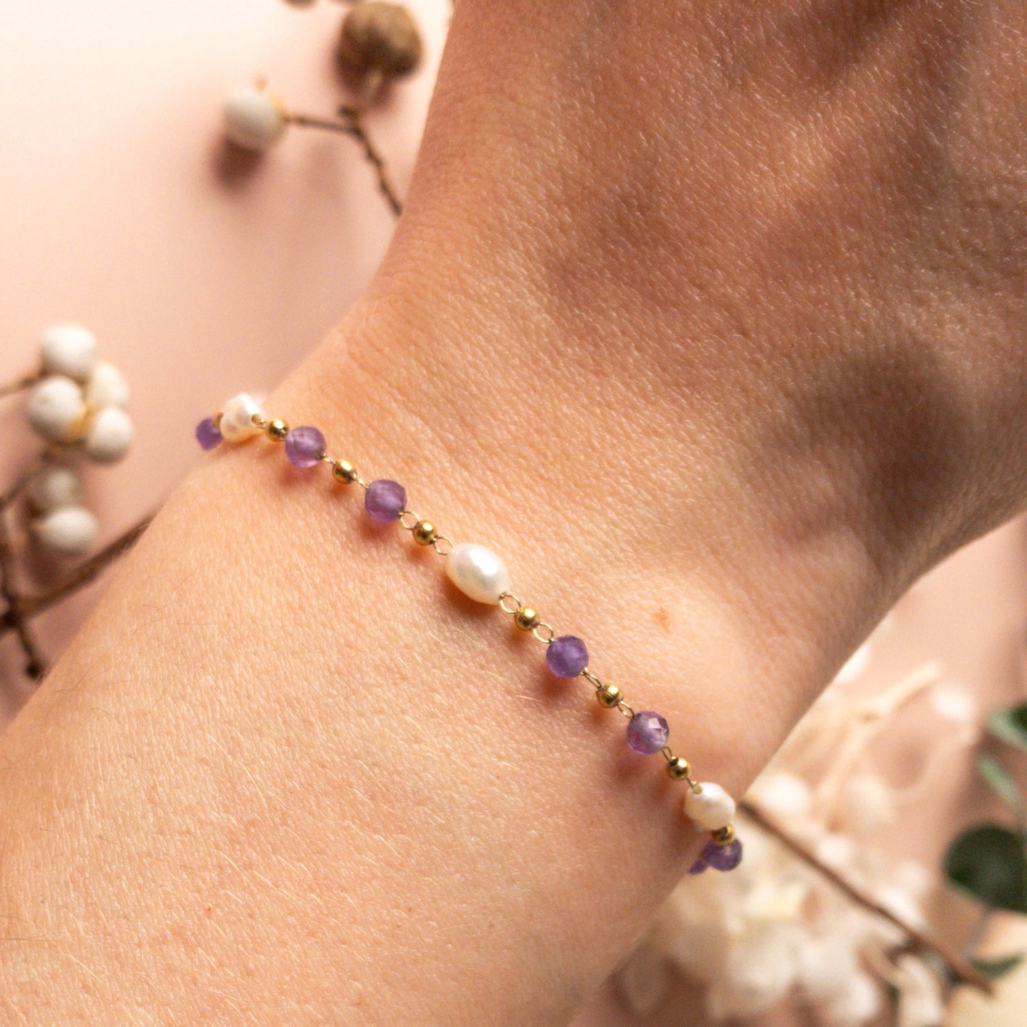 Bracelet Élina – Améthyste & Perles Naturelles  Bracelet