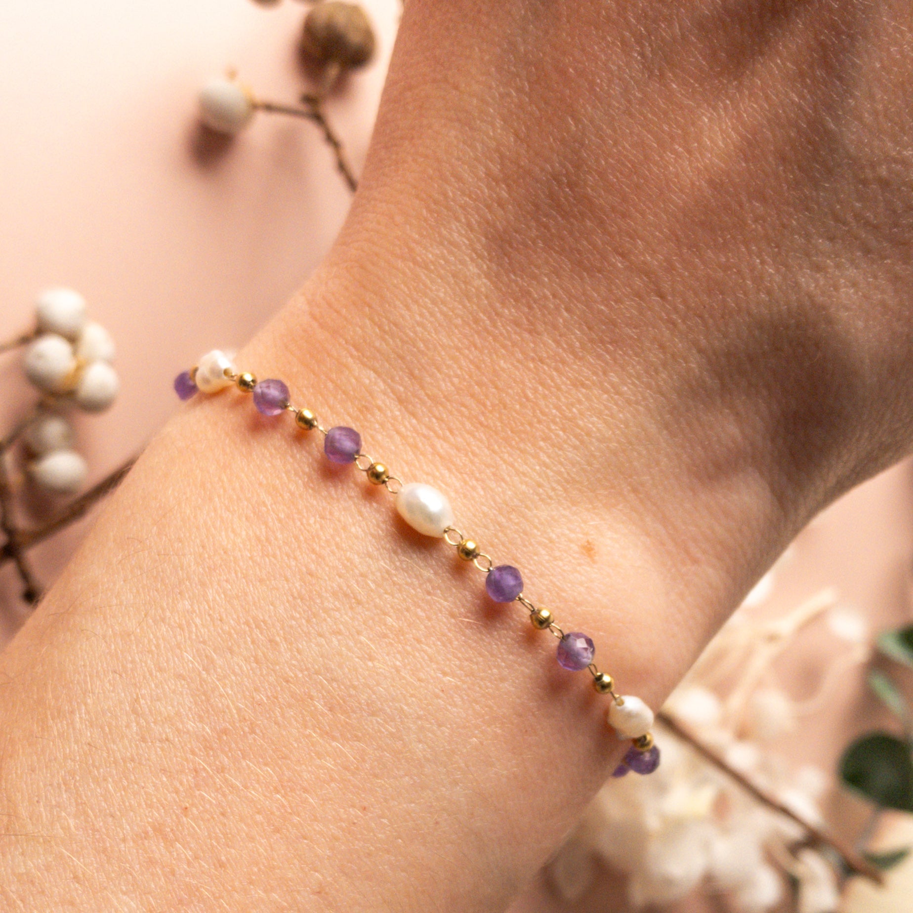 Bracelet Élina – Améthyste & Perles Naturelles  Bracelet