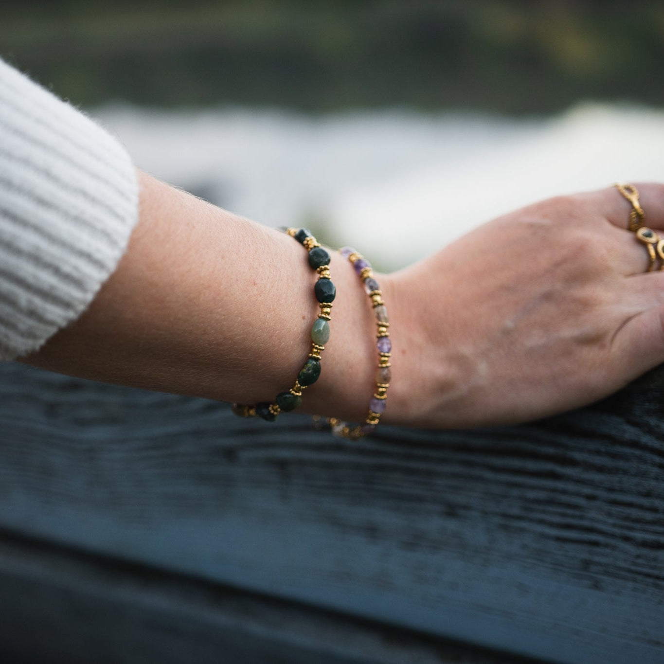 Bracelet Léna en pierres naturelles — Améthyste ou Agate indienne  Bracelet