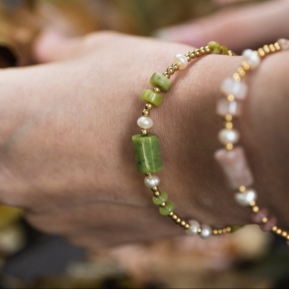 Bracelet Diane en pierres naturelles — jade nephrite vert