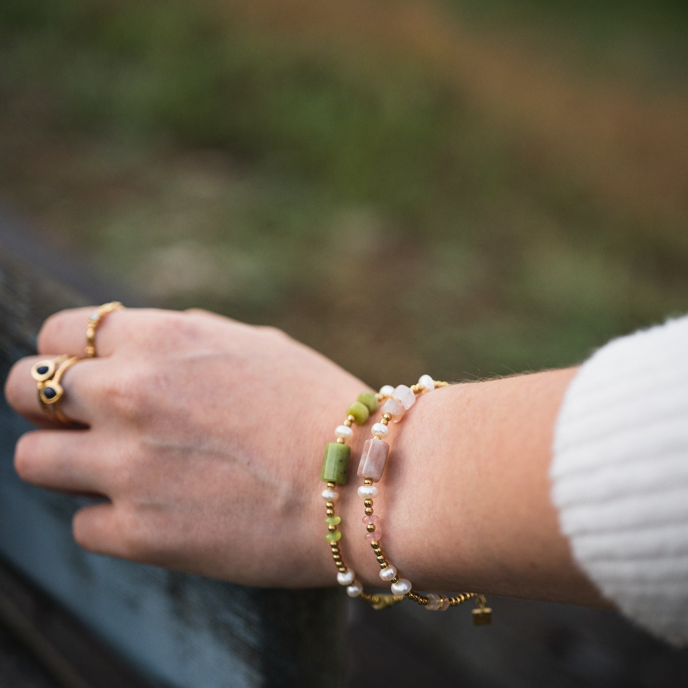 Bracelet porter Diane en pierres naturelles — Pierre de Soleil oujade nephrite 