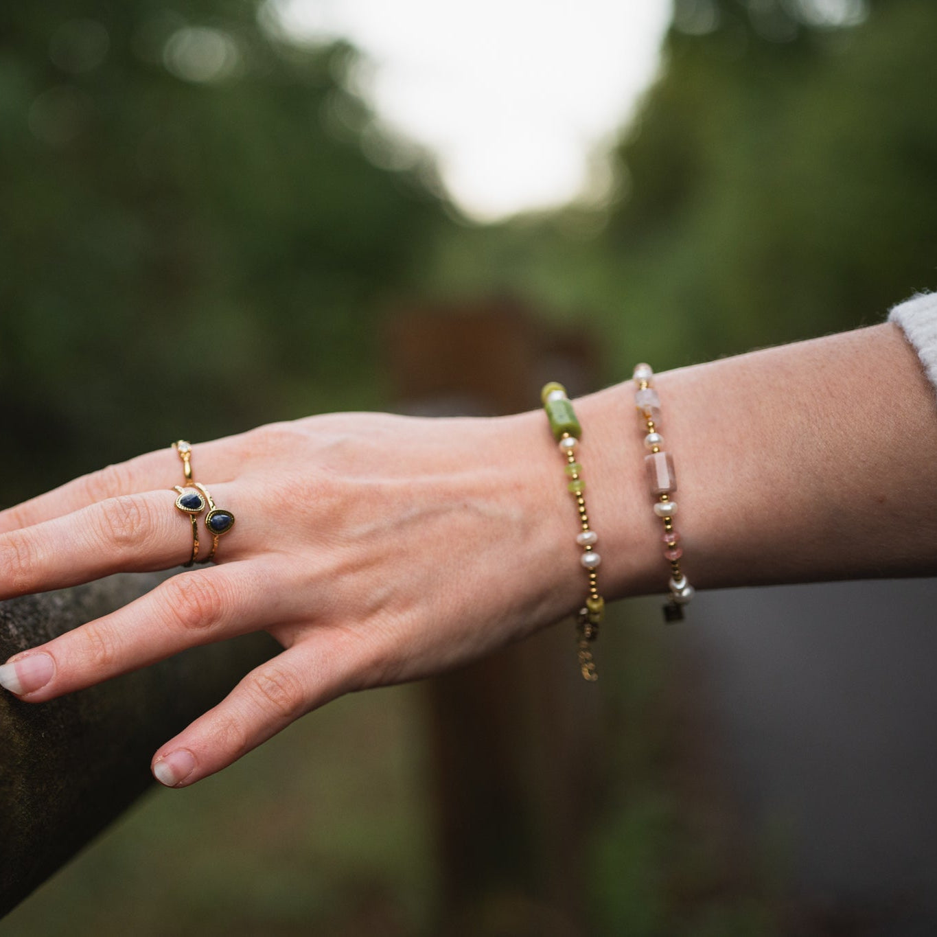 Bracelet Diane en pierres naturelles — Pierre de Soleil ou jade nephrite Bracelet