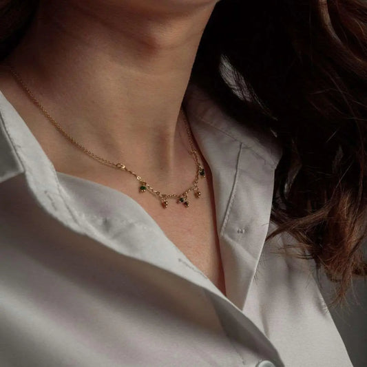 Collier Jade en Acier Inoxydable avec Perles Vertes 