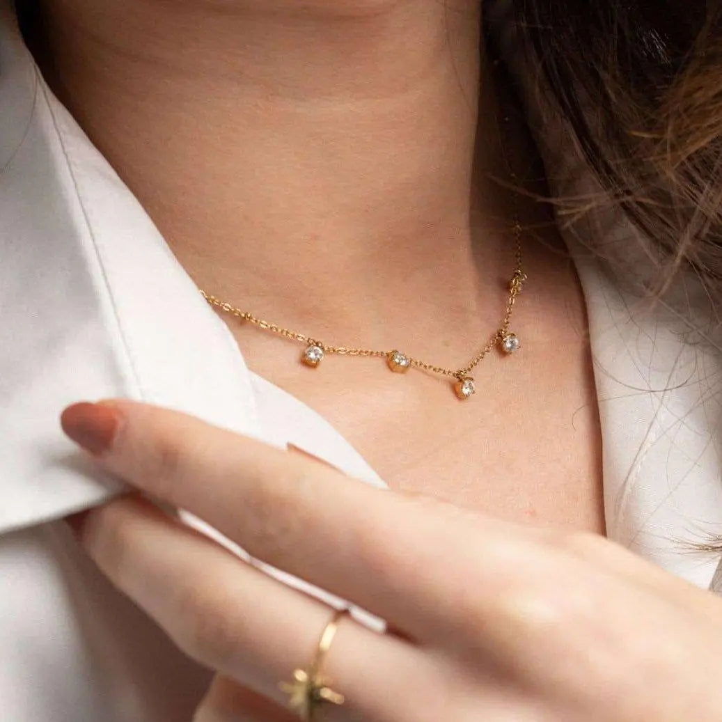 Collier Stella en Acier Inoxydable – avec Strass,Hypoallergénique