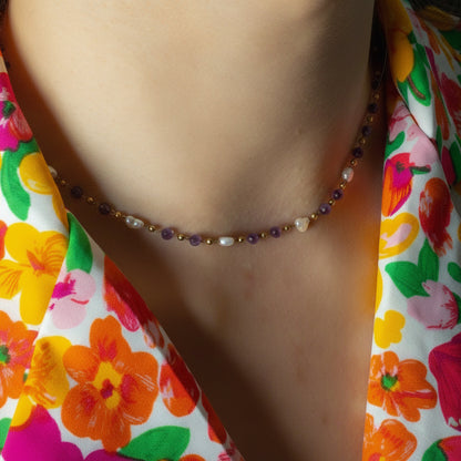 Collier Élina – Améthyste & Perles Naturelles  Collier