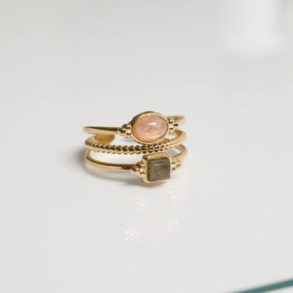 Bague Rosalie – Quartz Fraise & Labradorite