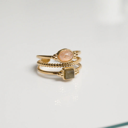 Bague Rosalie – Quartz Fraise & Labradorite
