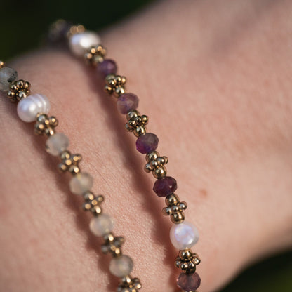Détails Bracelet en pierre naturelle améthyste  porté au poignet