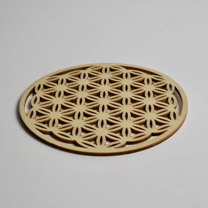 Plaque fleur de vie en bois – purification et rechargement des pierres – Éclatoria