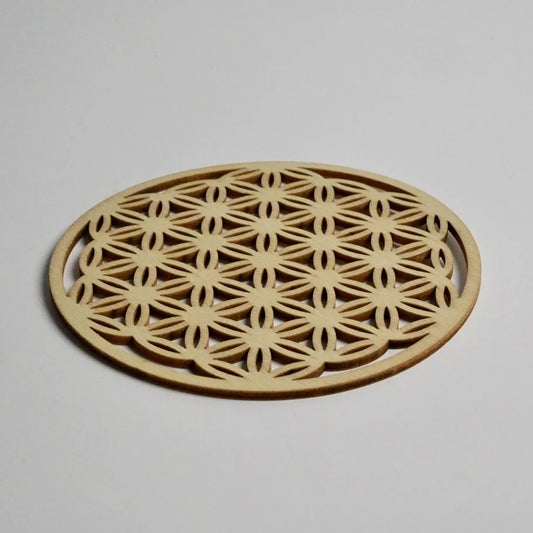 Plaque fleur de vie en bois – purification et rechargement des pierres – Éclatoria