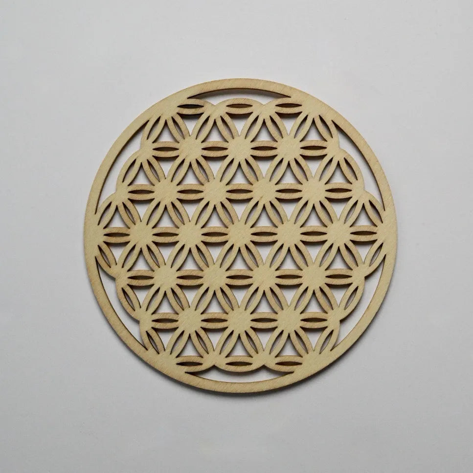 Plaque fleur de vie en bois naturel gravé – 10 cm – Éclatoria