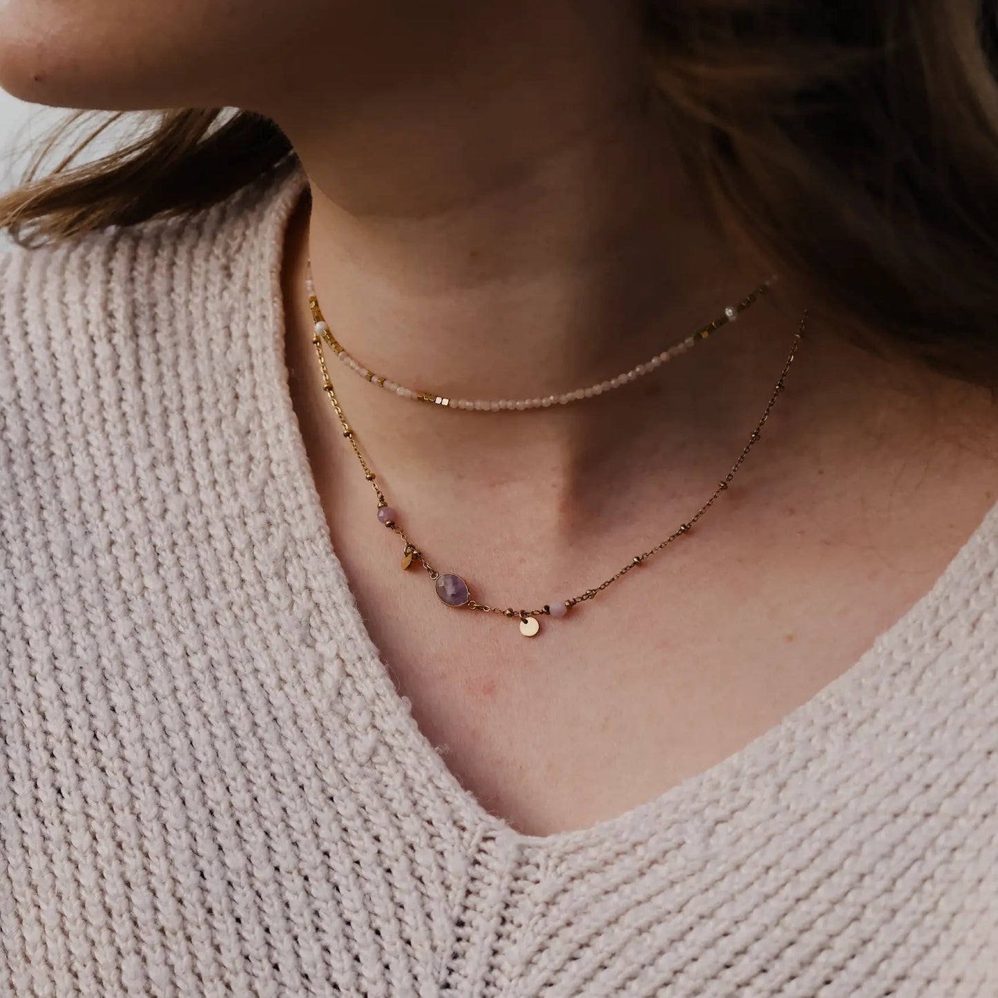 Bracelet / Choker Solène – Pierre de Soleil (2 tours / Choker)
